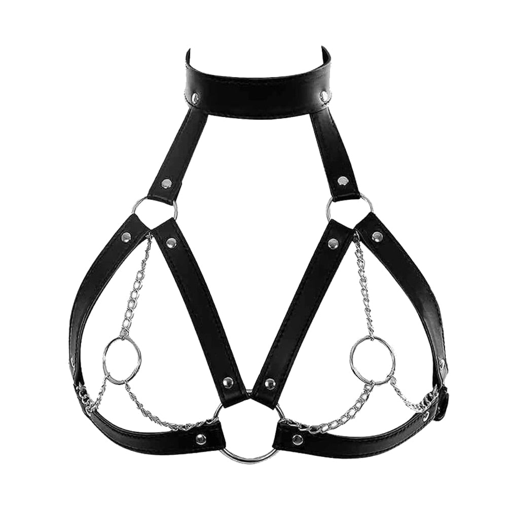 Grunge Punk Solid Chain Choker Top Harness - Adjustable