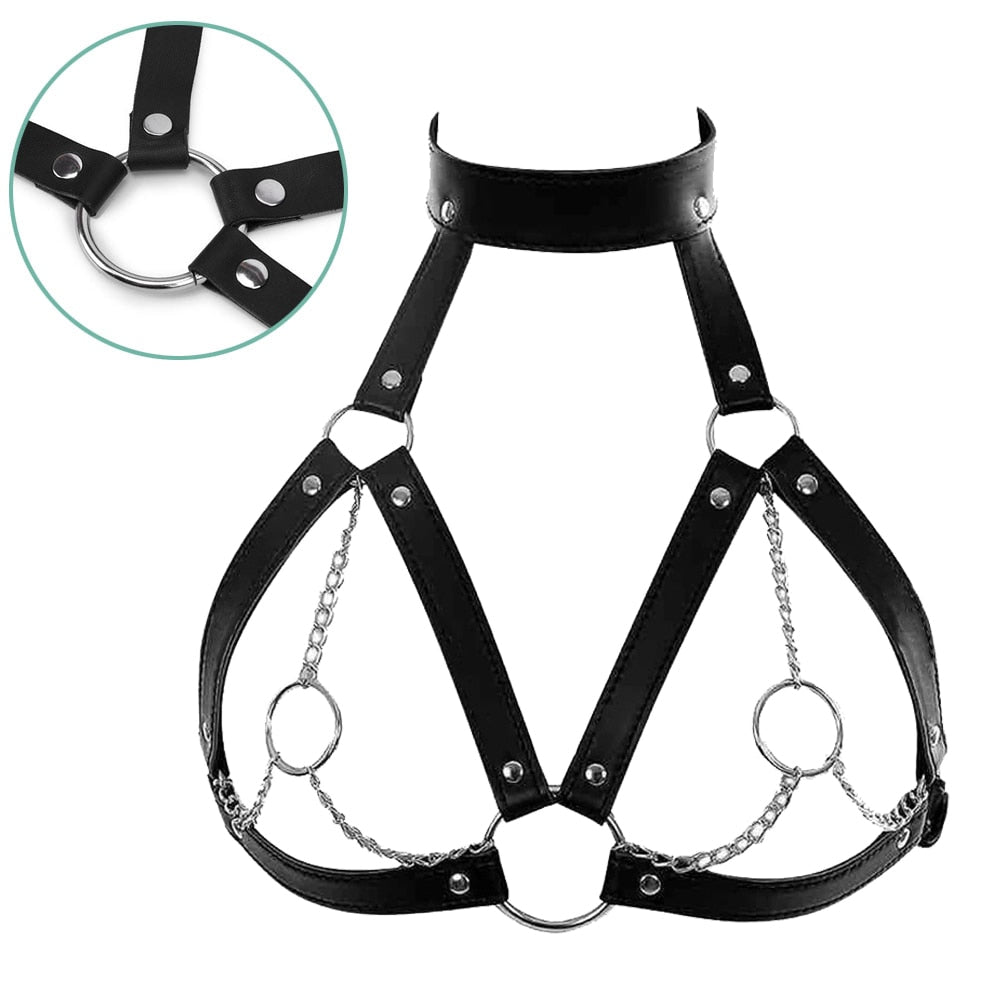 Grunge Punk Solid Chain Choker Top Harness - Adjustable