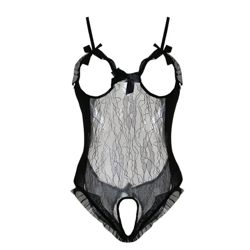 Open-Cup Lace Teddy in L / Black