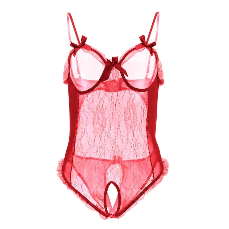 Open-Cup Lace Teddy in L / Red