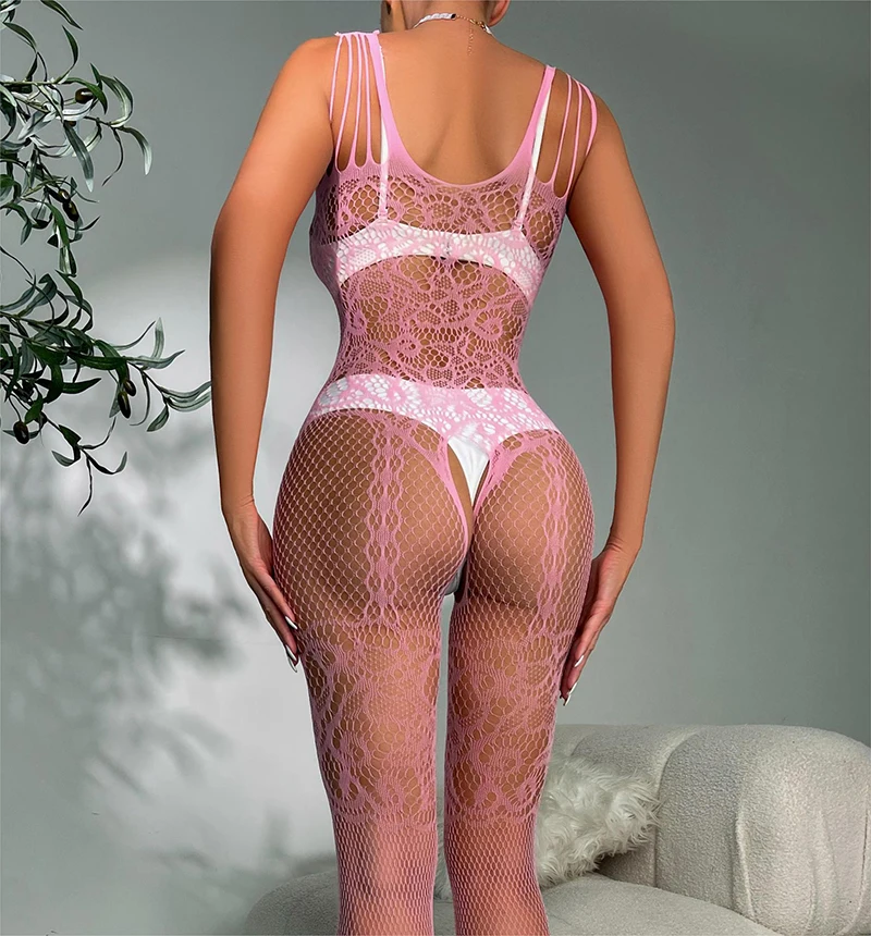 Fishnet Lace Bodystocking in Pink / S